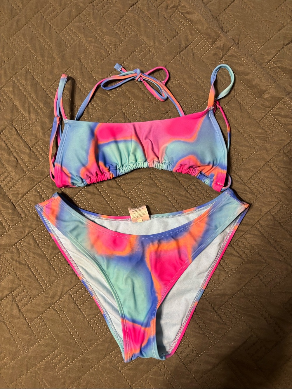 Vibrant Tie-Dye Bikini Set in Neon Pink & Blue
